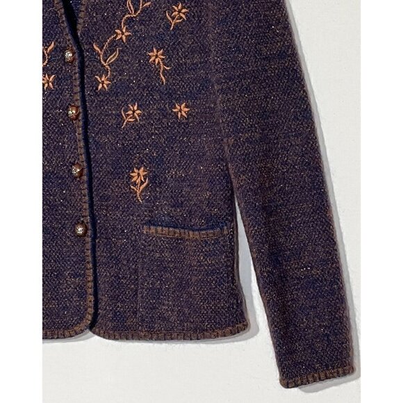 New ESCADA by MARGARETHA LEY Embroidered Brown Navy Mohair Wool Cardigan - Picture 6 of 12